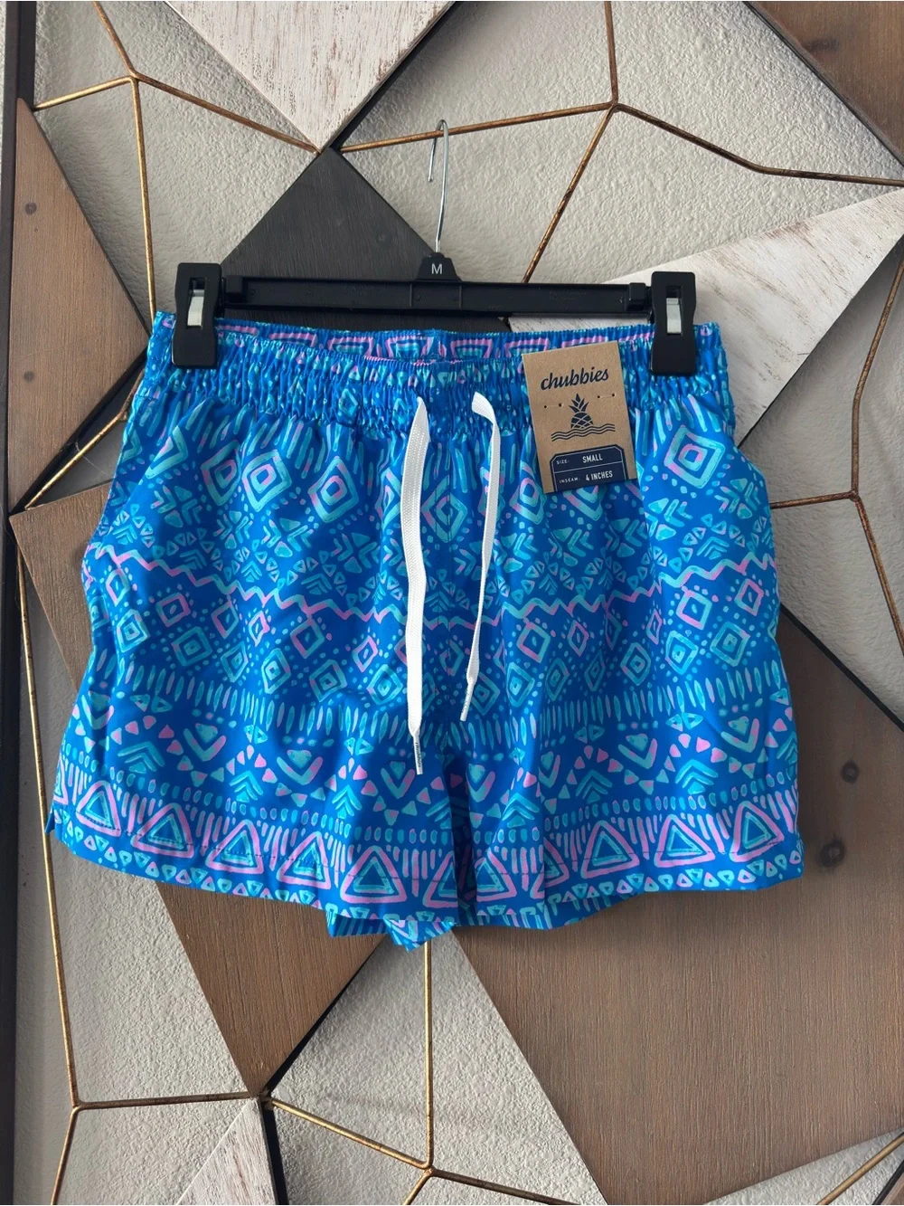 chubbies Blue Swim Trunks with Pink & Aqua Print 4”
